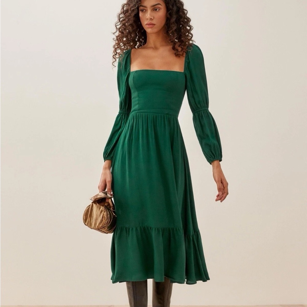 Reformation Mica Dress Emerald Green Sz 0